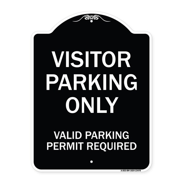Parking Area Visitors Parking Valid Parking Permit Required Aluminum Sign, 24" x 18", BW-1824-23470